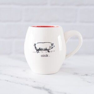 Magenta Oink Mug – Hand Drawn Pig Design, White with Red Interior